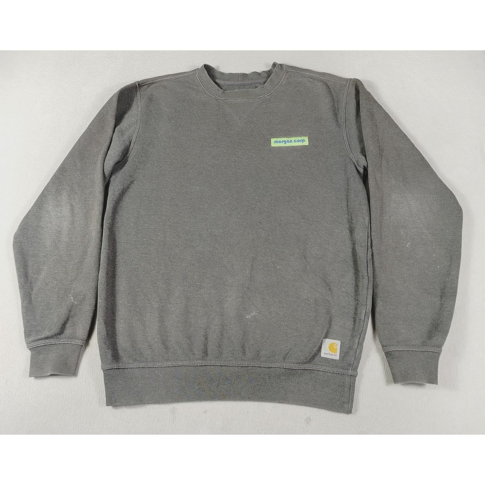 Carhartt Sweatshirt Mens Small Fits as Large XL Gray Morgan Corp Logo Fleece